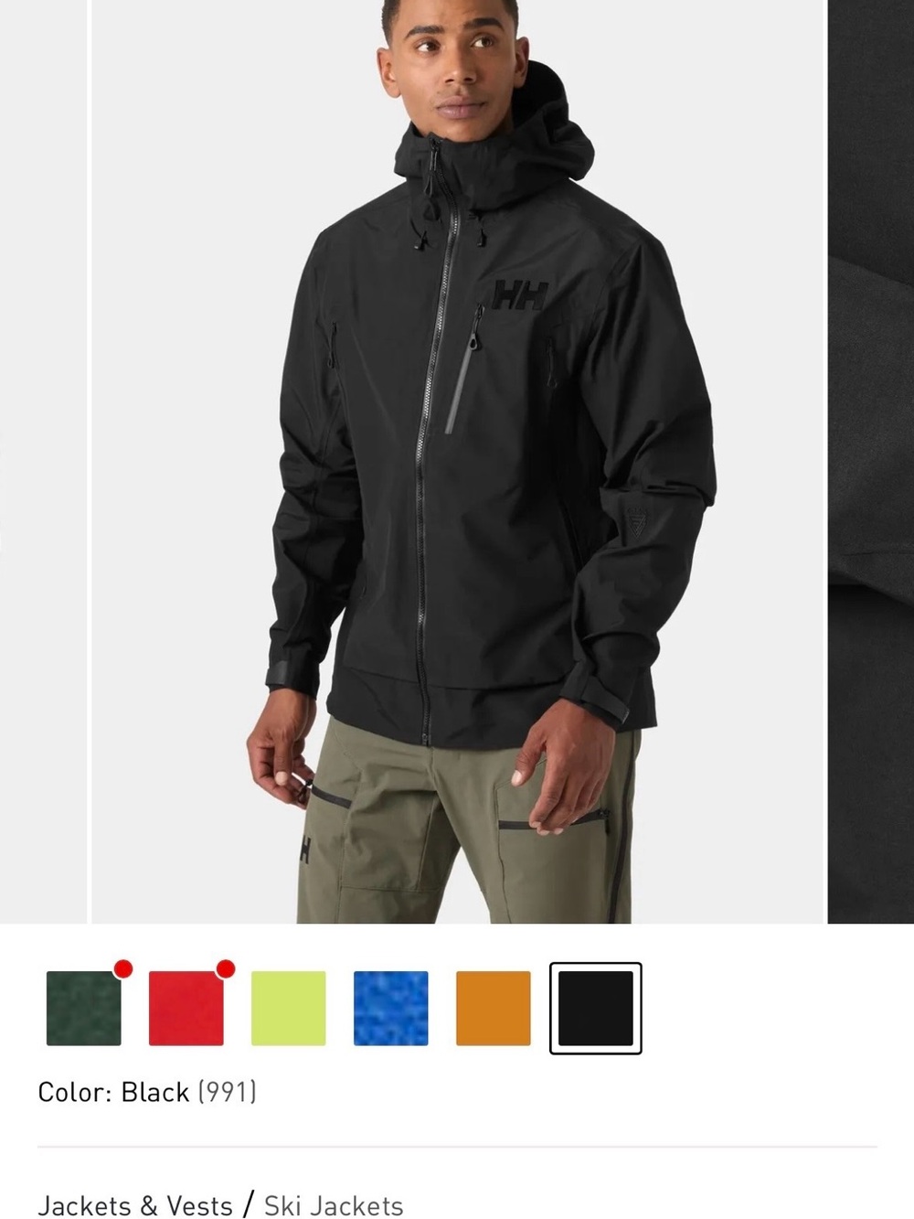 Helly Hansen Black Men's Ski Jacket with Hooded Shell